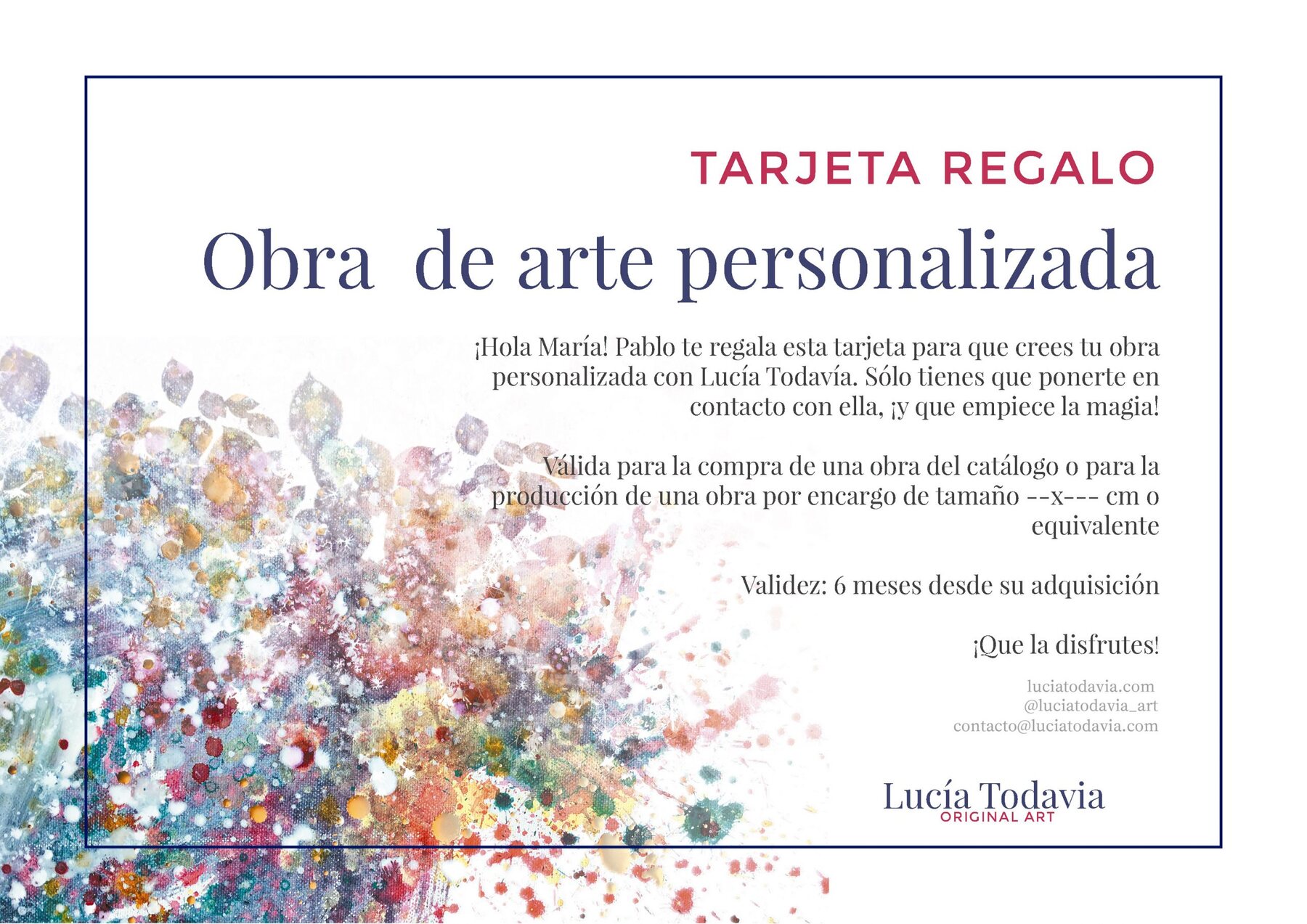 Tarjeta regalo de Lucía Todavía